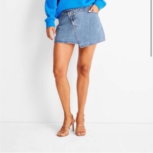 NWT Future Collective Asymmetrical Denim Mini Skirt by Kahlana Barfield Brown 14